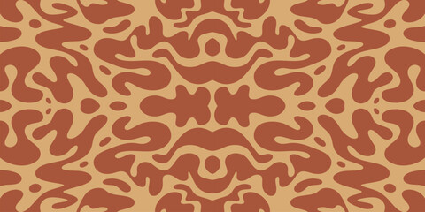 Abstract groovy liquid wave pattern in retro terracotta and beige colors. Seamless organic camouflage shapes background. © SitiAhdiatun