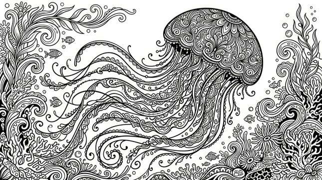 Majestic jellyfish swimming in an ocean of swirling patterns.