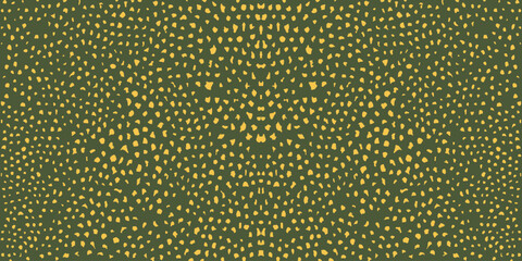 Abstract seamless pattern with organic golden dots on olive green background. Animal skin inspired texture for textile and wallpaper design. © Jamauddin