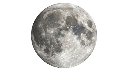 Full moon phase showing cratered surface and lunar landscape details isolated on transparent background high res png. © Png ProTeam