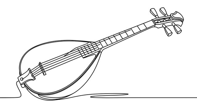 Mandolin line art illustration on white background.