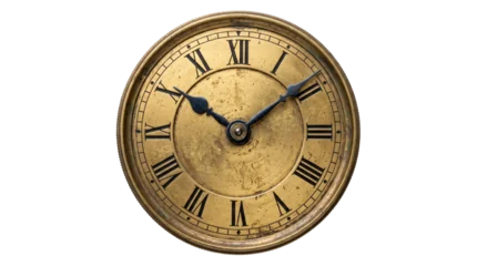 Fotobehang Vintage Old gold clock face featuring roman numerals and weathered texture with no clock hands against a transparent background.  © Png ProTeam