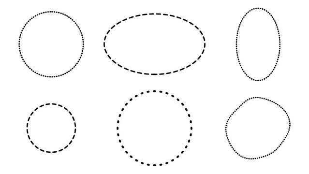 Collection of various dashed and dotted circular frames