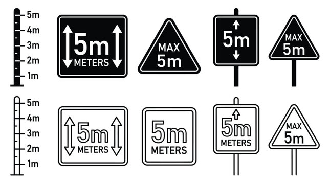 Traffic Signs Indicating Five Meter Height Restriction Black Vector Illustration
