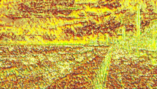 Abstract textured background with vibrant yellow and red digital noise patterns and grain effect
