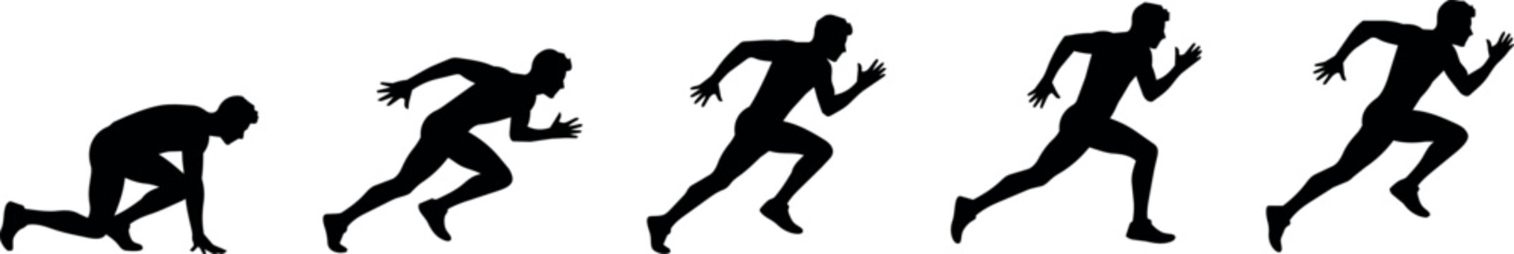 Sequence of a runner's motion from starting block to full stride