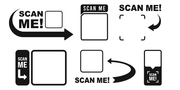 Scan Me QR Code Labels and Frame Icons Vector Collection