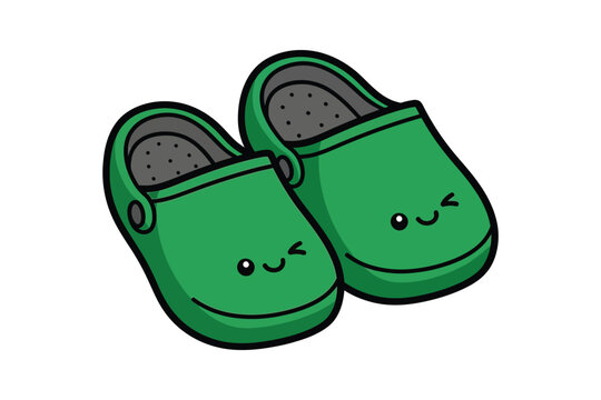 Green Kawaii Garden Clogs Cartoon Vector Illustration