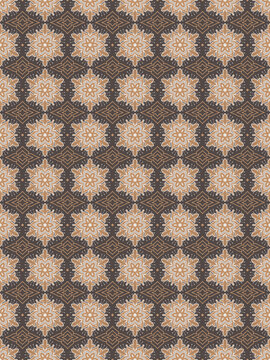 Modern Batik Motif Pattern with Elegant Floral Geometric Ornament in Neutral Earth Tone Vector Background