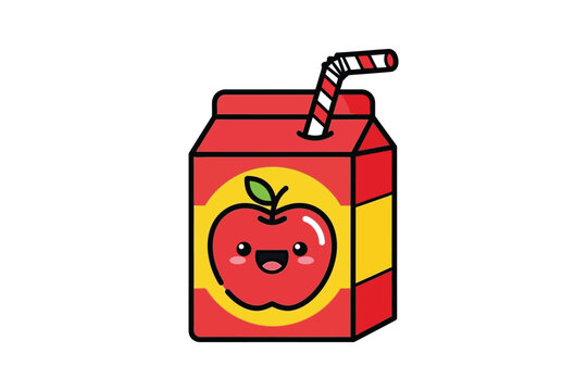 Cute Kawaii Apple Juice Box Cartoon Illustration
