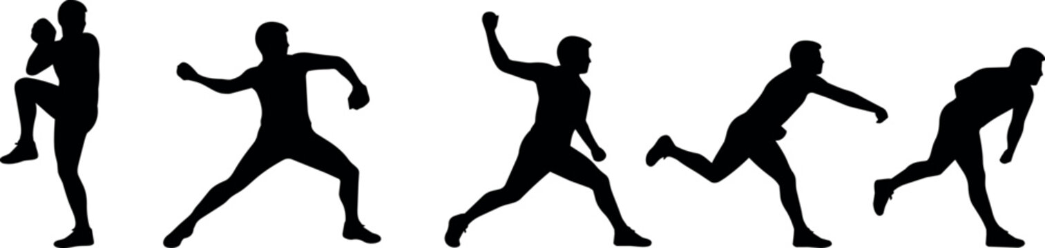 Sequence of baseball pitcher's throwing motion silhouettes