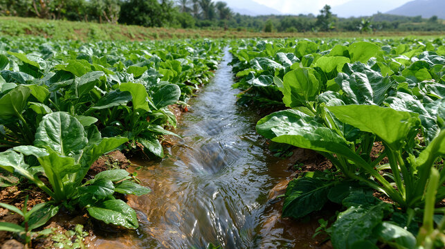 Agriculture and Water Saving Concept with Sustainable Farming and Efficient Irrigation