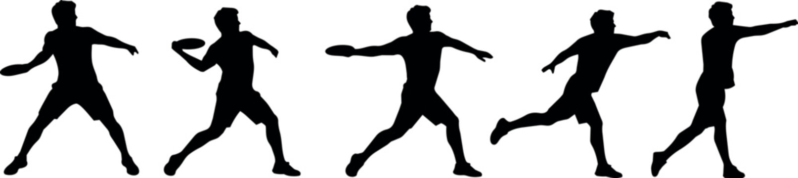 Sequence of silhouettes showing a man throwing a disc in motion