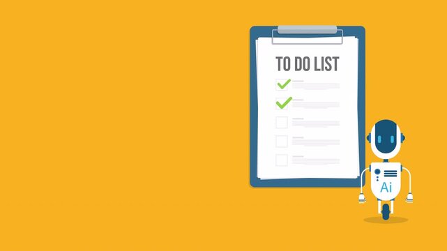 Robot with artificial intelligence and to do list. Successful execution of business tasks at the office.	