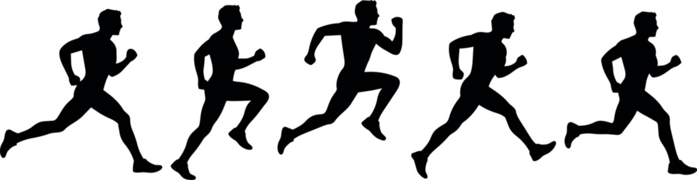 Sequence of male runner silhouettes in motion, capturing stride progression