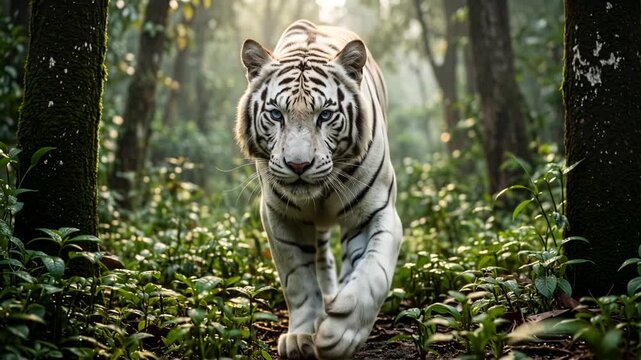 white tiger predator moving through ranthambore national park india cinematic wildlife video