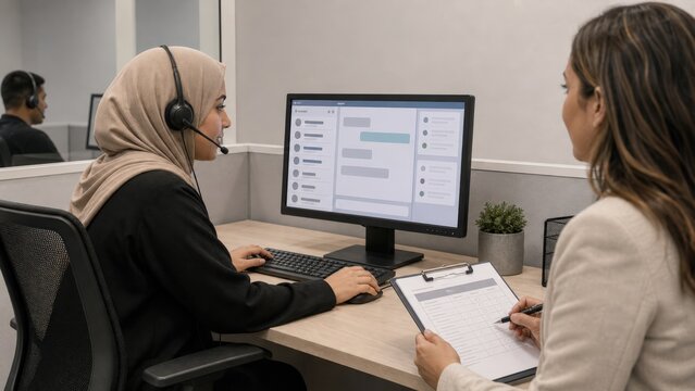 Skills Based Hiring Arab young woman in service role play