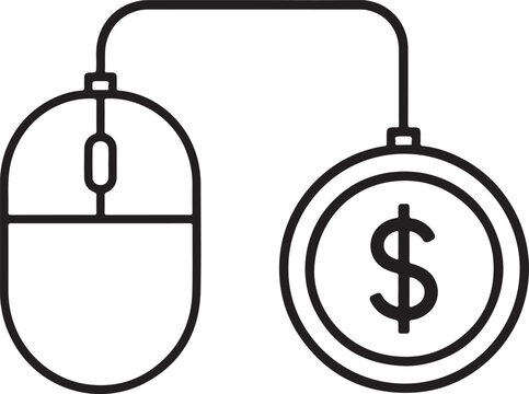 Pay per click advertising concept mouse cursor connected to a dollar sign icon