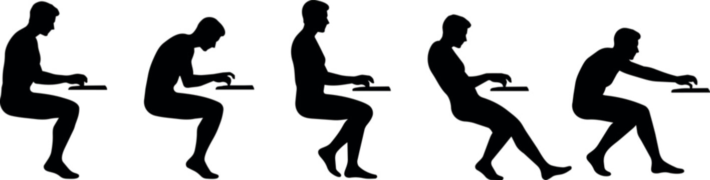 Silhouettes of people demonstrating different sitting postures at a desk