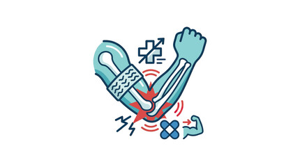Fototapeta premium Elbow Pain and Injury Icon: Medical Illustration of Sore Joint and Rehabilitation