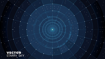 Concentric circles and stars vector illustration with a dark blue cosmic background astronomy © Apurba