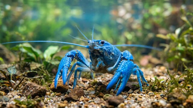 blue crayfish in florida freshwater river underwater close up video
