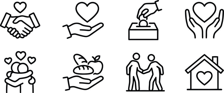 Line icons of charity and donation