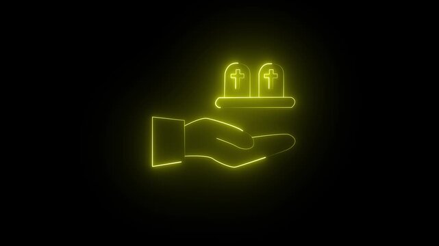 Neon glowing Funeral Insurance Shield Icon - Protection and Security 4k video.