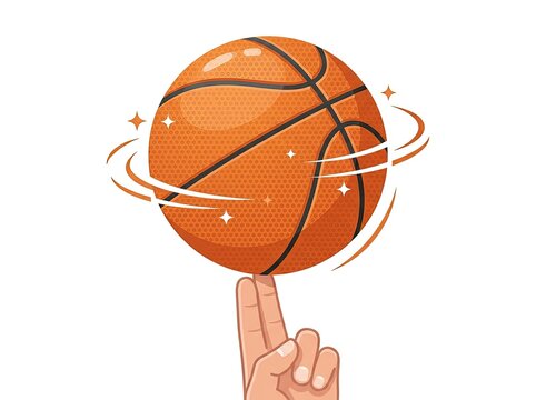 Basketball Spinning on Finger Illustration Isolated Transparent Background PNG Sports Equipment Motion Spin Activity Play Game Team Vector Icon
