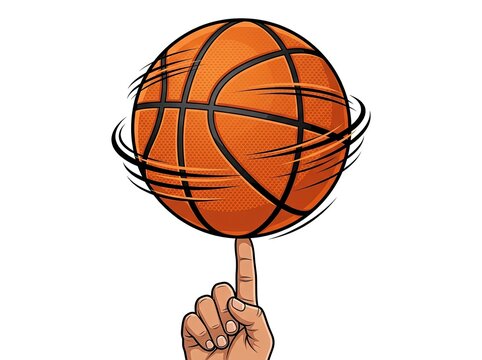 Basketball Spinning on Finger Fast Motion Spin Isolated Transparent Background PNG Sports Equipment Skill Active Play Game Team Vector Icon Comic Art
