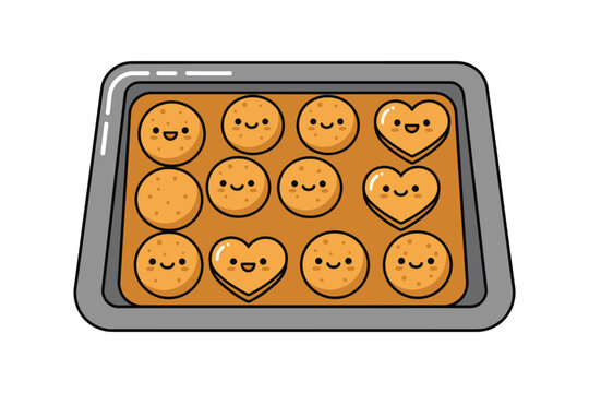 Kawaii Cute Cookies on Baking Sheet Illustration