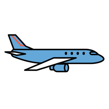 Blue jet airplane flat vector illustration