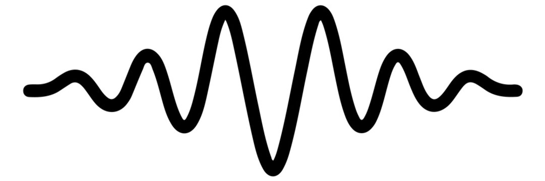 Black sine wave sound signal graphic with frequency oscillation waveform amplitude vibration technology abstract software recording