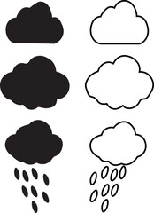 Obraz premium Black Different Cloud Icon Collection, Dark Weather Cloud Symbols, Storm, Rain, Thunder, Fog, Smoke, Mist, Flat Silhouette Vector Set, Modern Minimal Design for App, UI, Web, Print and Branding