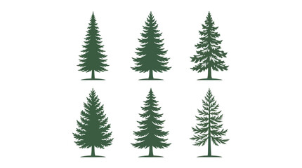Fototapeta premium Green pine tree silhouettes set
