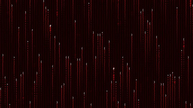 Red Matrix Code Falling Background, System Breach Animation with Glowing Symbols and Data Streams, Cyber Attack Concept for Tech, Hacker, Internet Security, and Dangerous Warning Alert
