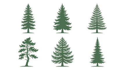 Obraz premium Green evergreen tree silhouettes collection