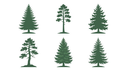 Obraz premium Green evergreen tree silhouettes collection