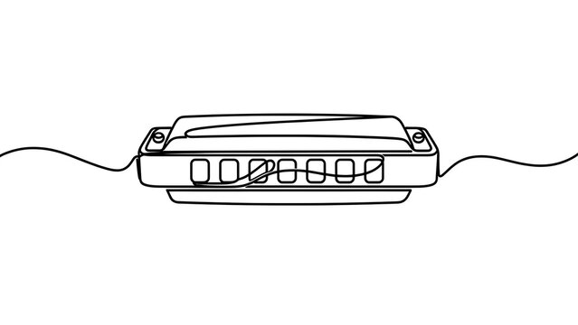 Line art harmonica on white background.