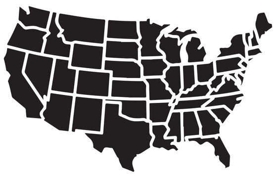 Clean vector map of the united states featuring distinct borders for all fifty individual states.