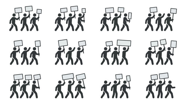 Protest March: Group of Stick Figures with Blank Signs
