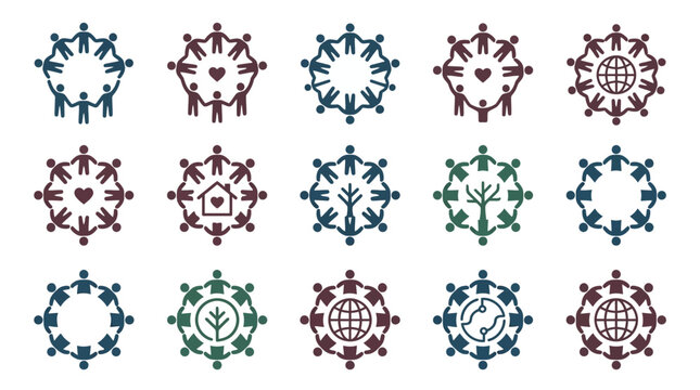 Diverse People Icons Forming Circles, Unity, Community, Global Connection, Diversity