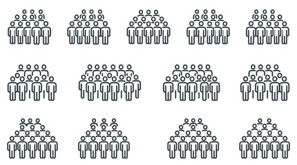 Teamwork Icons: Group of People Silhouettes in Rows, Team Collaboration, Business People © Heru