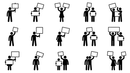 Obraz premium Group Protest Signs Stick Figures