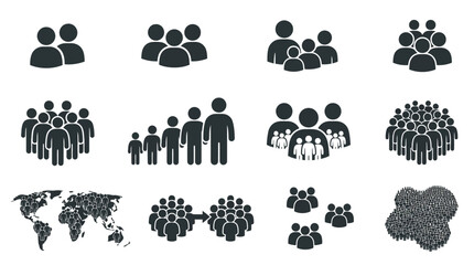 Fototapeta premium People Icons Set: Group, Crowd, Team, Community, World Map, Abstract Shapes