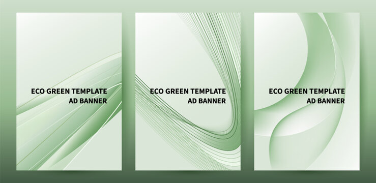 Eco Template Green Curved Abstract Wave Nature Elegant Background Poster Set