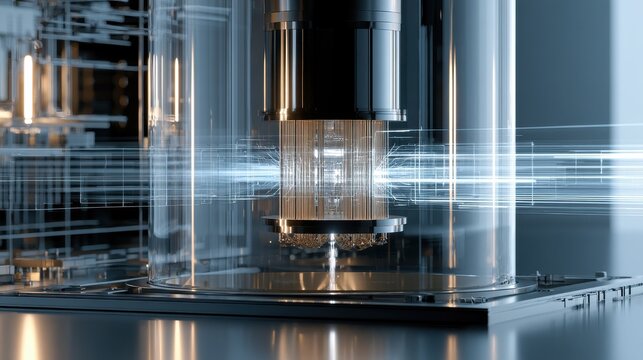 Conceptual illustration of a futuristic quantum computer processor