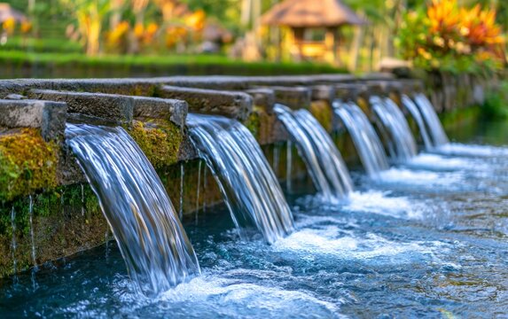 Traditional Balinese Subak Irrigation Weir with Flowing Water in Nature