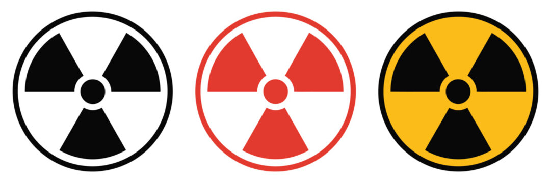 Radiation warning, trefoil symbols, nuclear hazard, radioactive danger, industrial safety signs, warning icons, isolated on transparent background, clean editable vector illustration.
