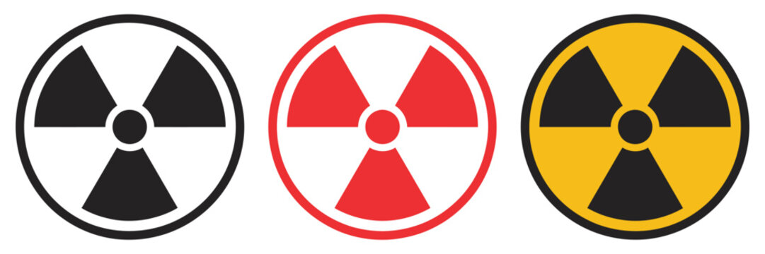 Radiation warning, trefoil symbols, nuclear hazard, radioactive danger, industrial safety signs, warning icons, isolated on transparent background, clean editable vector illustration.